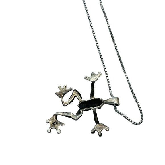 Sterling Silver 925 Crawling Frog Toad Pendant Necklace Amphibian Figural - Picture 5 of 9